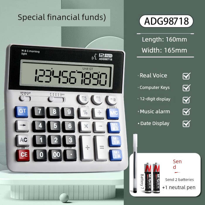 Dual-Power Stationery Calculator with Voice