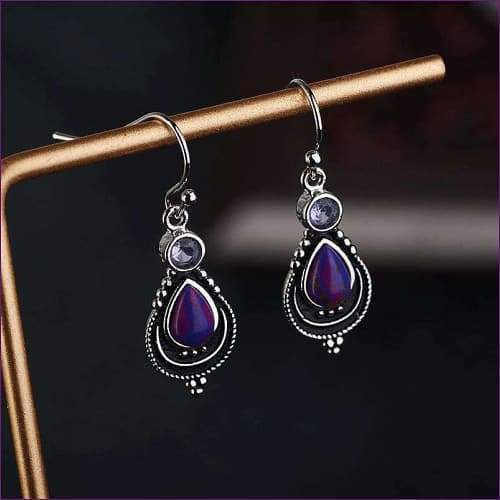 Drop Charoite Silver Earrings