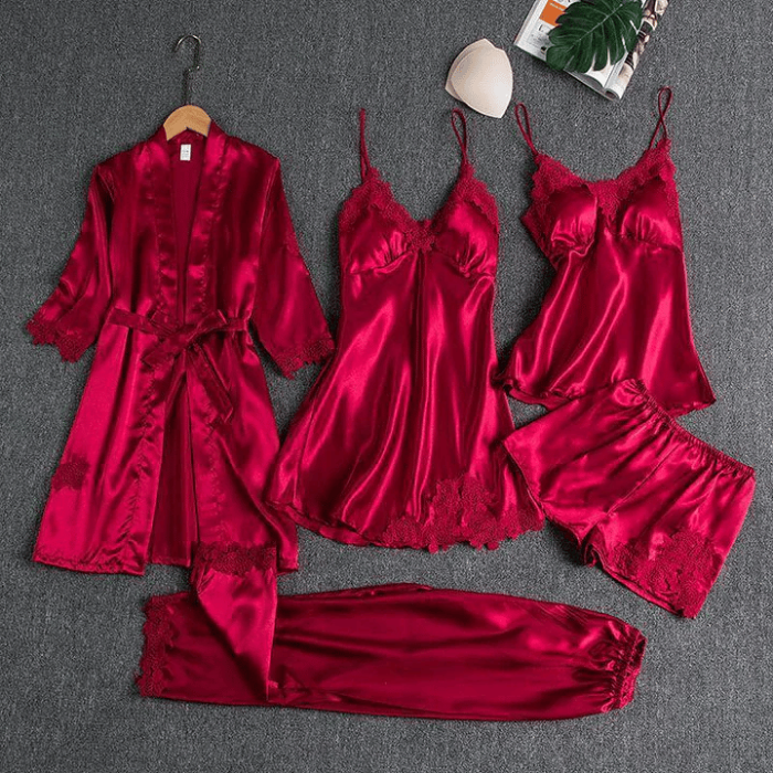 Blushy Silk 5 Piece Pajama Set(Buy 2 Free Shipping)