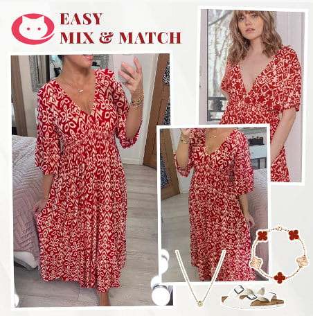 Big Sales SAVE 49% OFF-Bohemian casual print V-neck waist wrap long dress