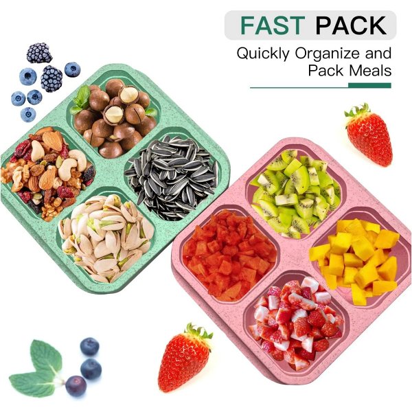 4 Pack Snack Containers, 4 Compartment Bento Snack Box
