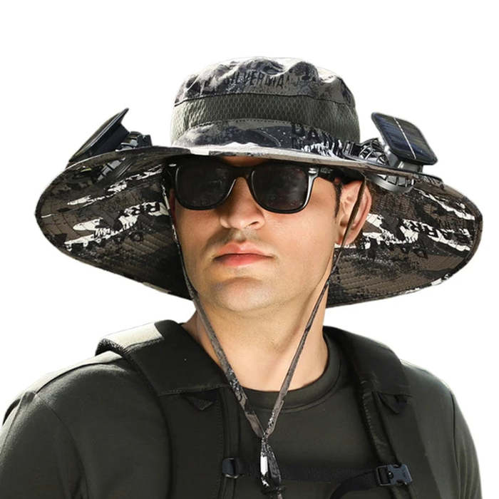 Outdoor Fishing Hat with Solar Fan Sun