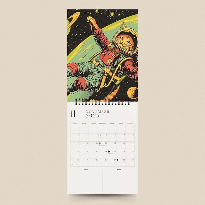 2025 Calendar | Space Cat Calendar | Moon Phase Calendar | Monthly Planner