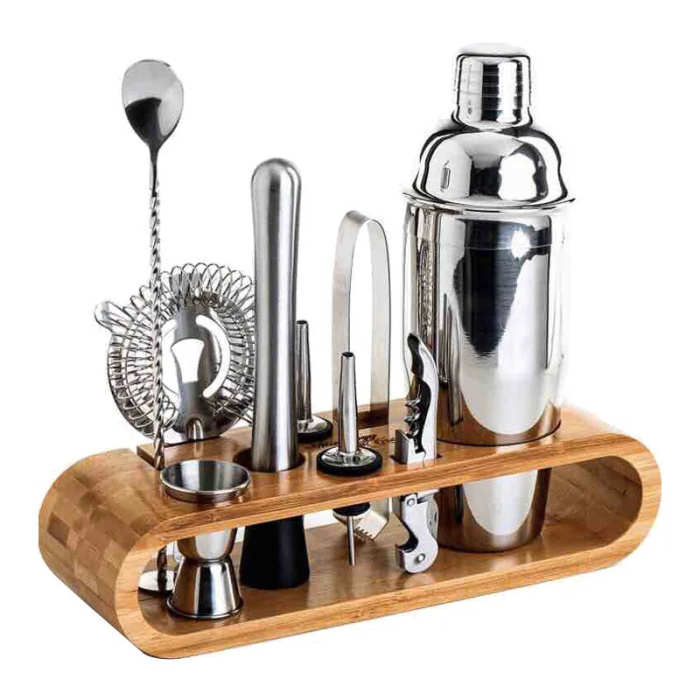 Home Bartender Set With Bamboo Base