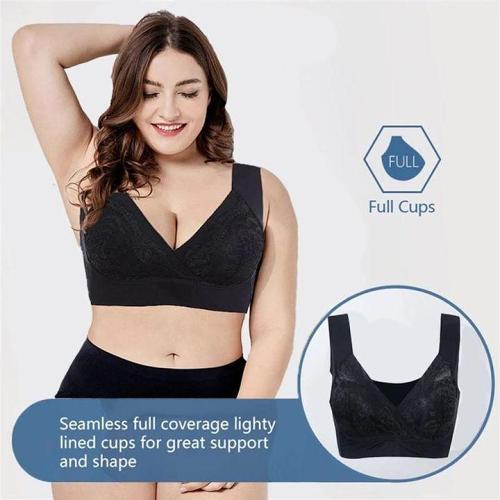 -Plus Size Comfort Extra Elastic Wireless Support Lace Bra