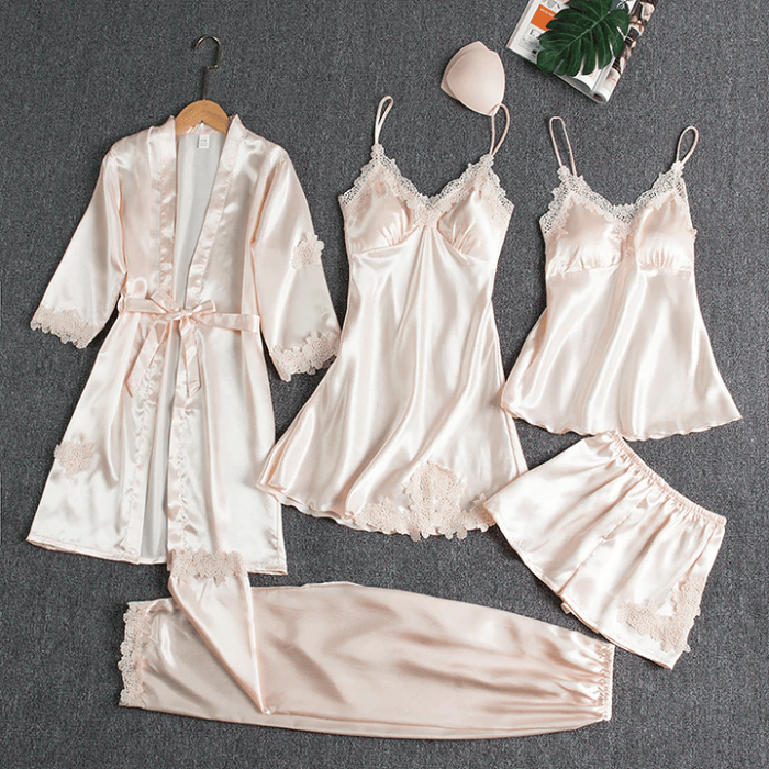 Blushy Silk 5 Piece Pajama Set(Buy 2 Free Shipping)
