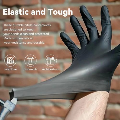 50PCS Of Disposable Black Nitrile Gloves Safety Tools For Household Cleaning