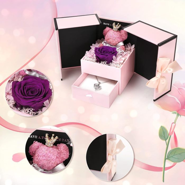 Preserved Real Rose with Mom Necklace
