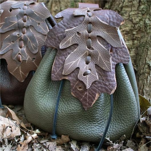 Handmade Elven Leaf Belt Bag Leather Pouch