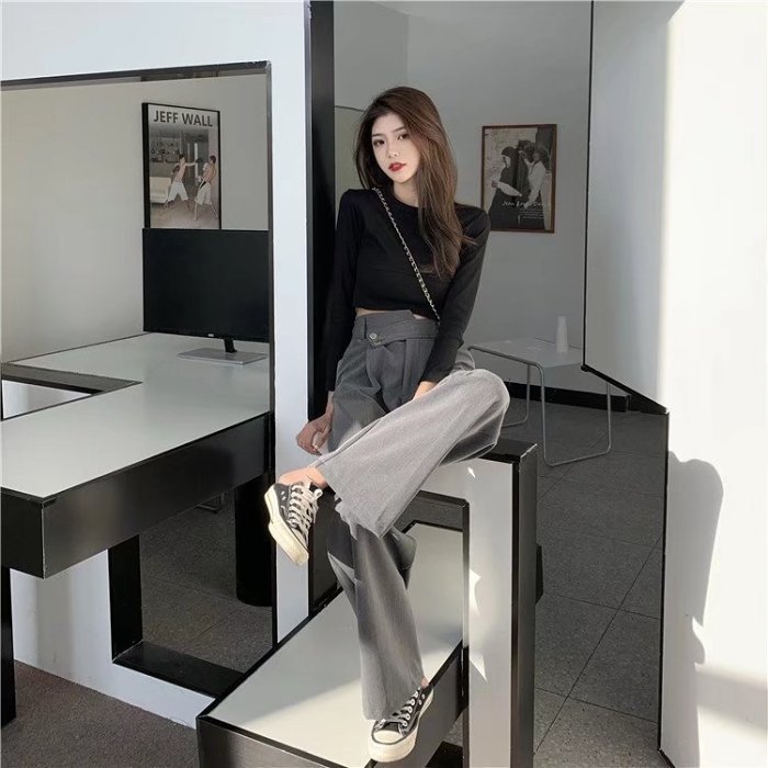Asymmetrical Wide Leg Dress Pants