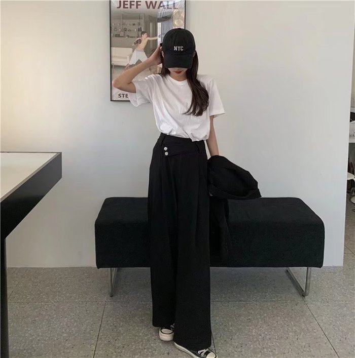Asymmetrical Wide Leg Dress Pants