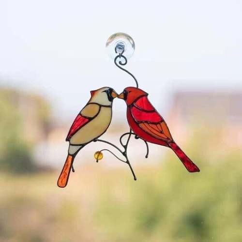 Spring promotion-Pair of Cardinal bird stained ornament