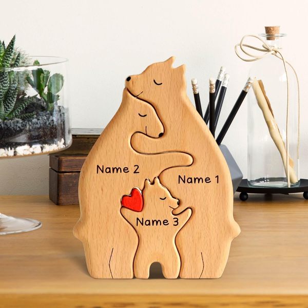 Handcrafted - Family - Wooden Bears Carvings Family Puzzle Gift for Family