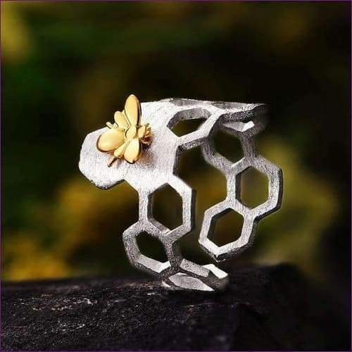 Silver Gold Bee Ring