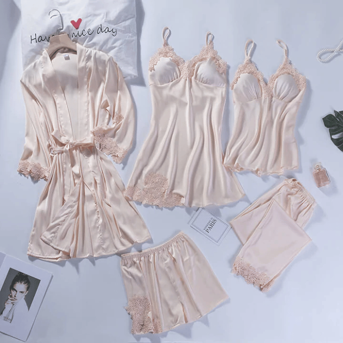 Blushy Silk 5 Piece Pajama Set(Buy 2 Free Shipping)