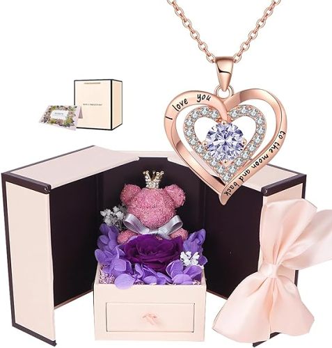 Preserved Real Rose with Mom Necklace