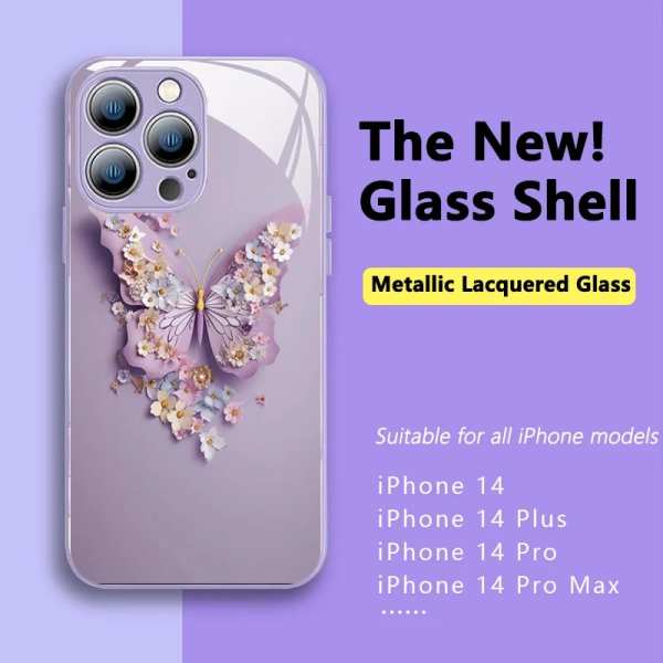 2023 New  Flat 3D Butterfly Pattern Glass Cover Compatible with iPhone （Free Shipping）