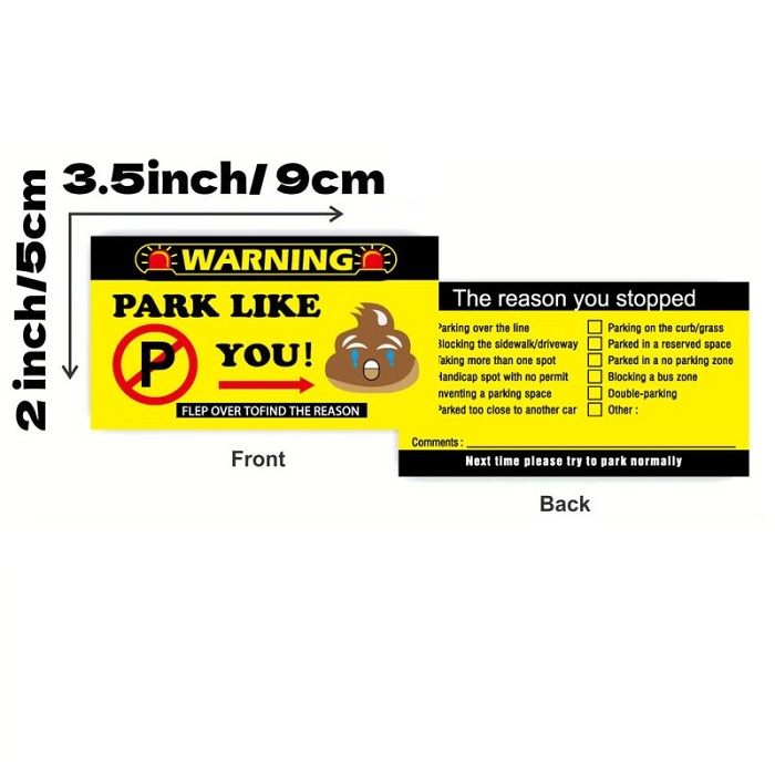 Pack of 50 - PRIVATE PARKING VIOLATION WARNING CARDS