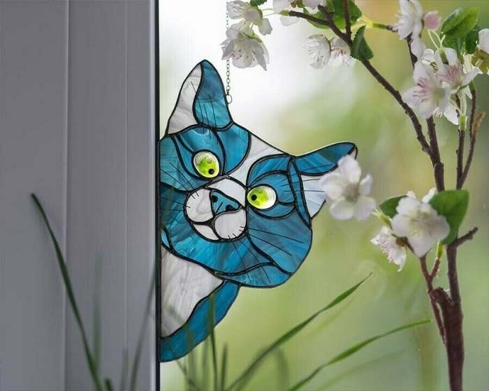 Handmade Stain Cat Suncatcher For Window