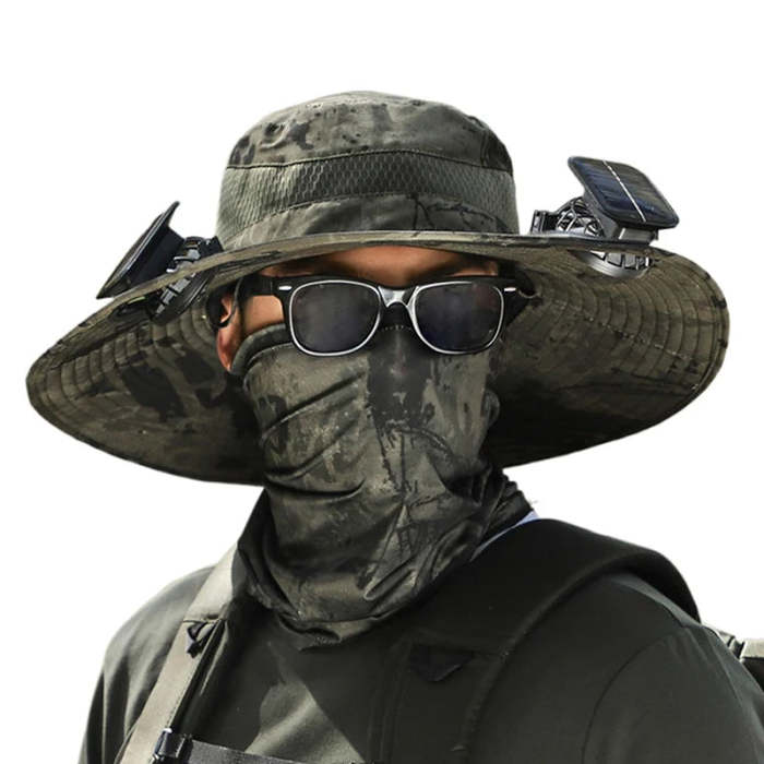 Outdoor Fishing Hat with Solar Fan Sun