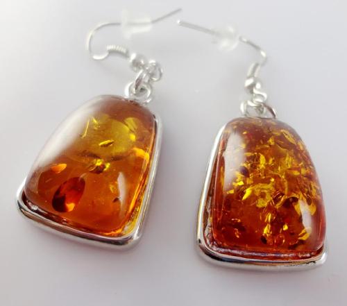 Natural Amber Silver Earrings