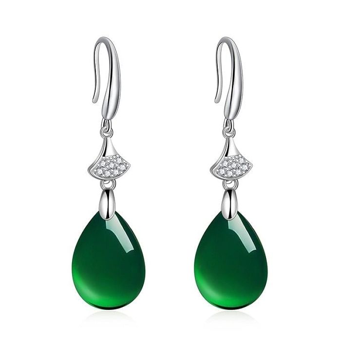 Natural Green Jade Water Drop Earring