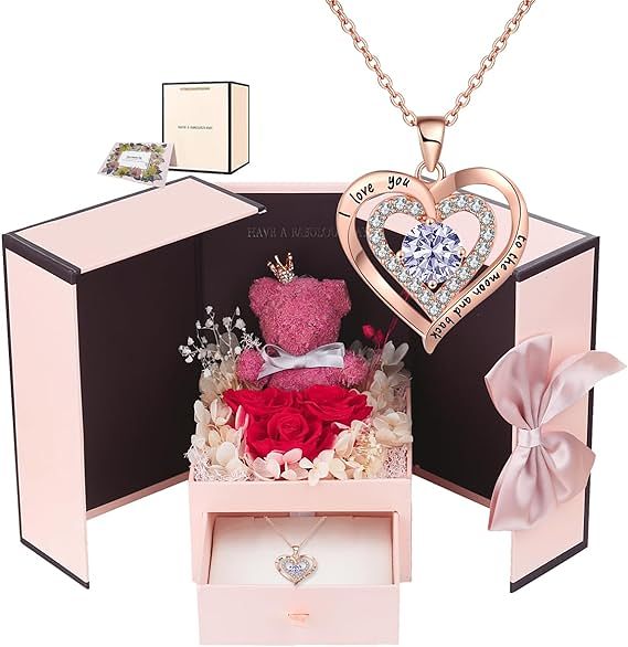 Preserved Real Rose with Mom Necklace