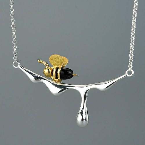 Gold Bee & Dripping Honey Pendant Necklace