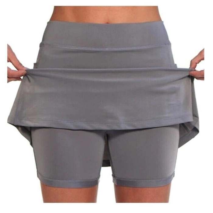 Women's Solid Color Mid-waist Athletic Bottoms With Side Pocket 2 In 1 Liner Breathable Quick Dry Plus Size