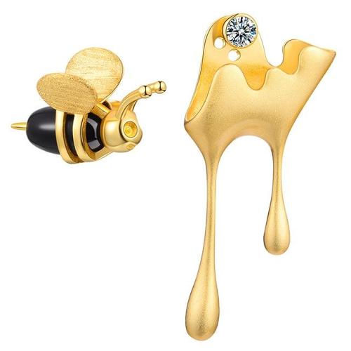 Handmade Gold Bee Silver Earrings