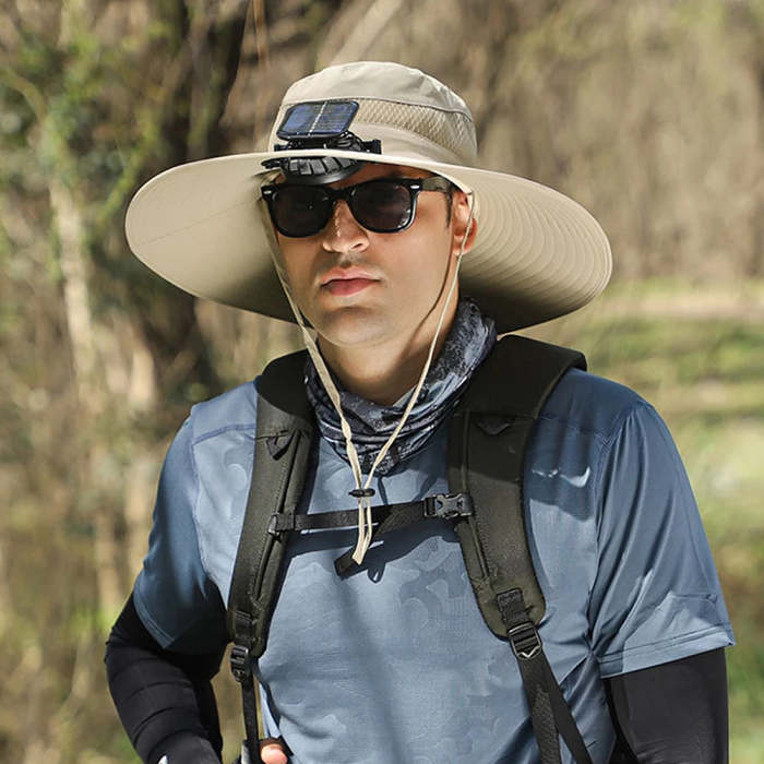 Outdoor Fishing Hat with Solar Fan Sun