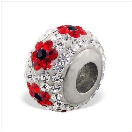 Crystal Flower Silver Charm Beads