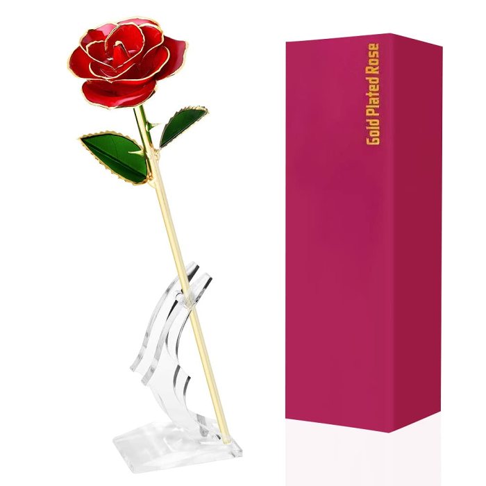 24K Gold Rose, Eternal Rose Handmade Preserved Rose with Stand and Gift Box