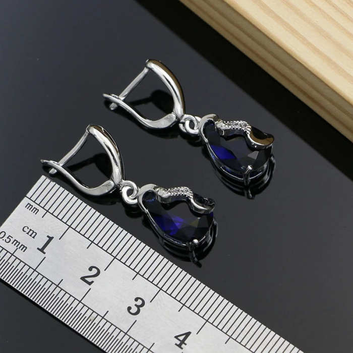 925 Silver Blue Sapphire Jewelry Set - Earrings, Ring, Bracelet & Necklace