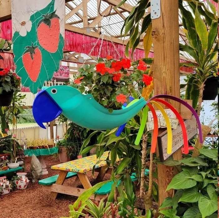 Handmade Bright Colorful Bird Hanging Planter Yard Decor