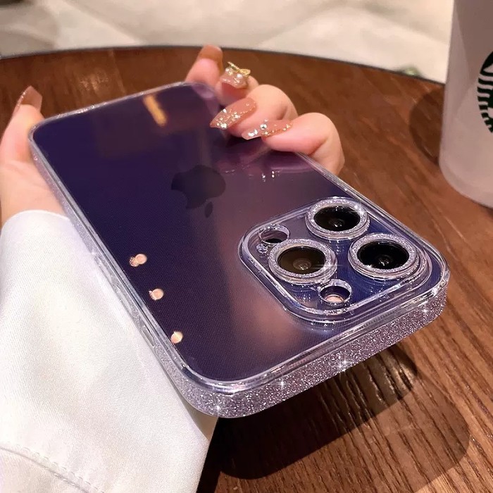 Side Sparkly Clear iPhone Case With Camera Protector