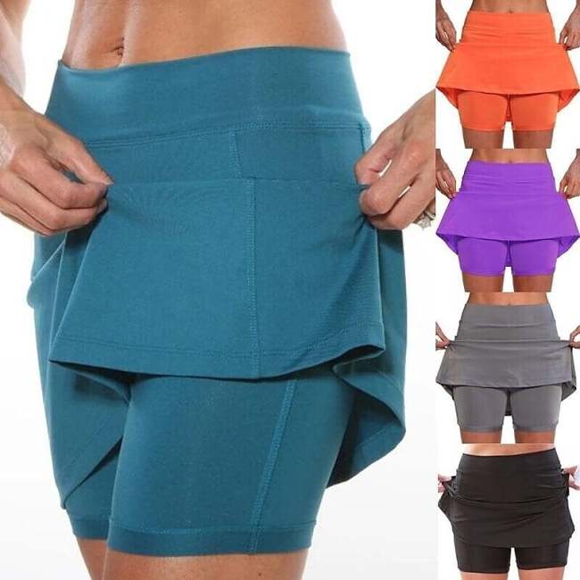 Women's Solid Color Mid-waist Athletic Bottoms With Side Pocket 2 In 1 Liner Breathable Quick Dry Plus Size