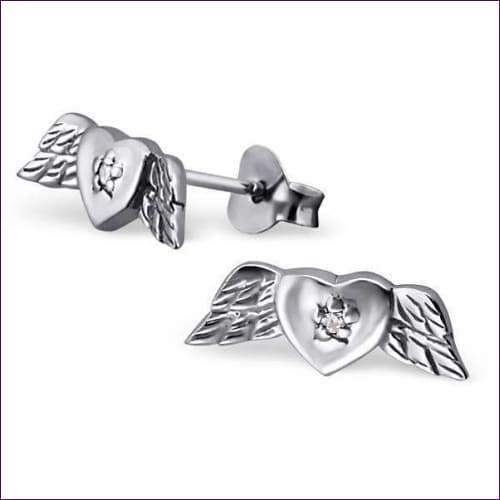 Heart & Wing Stud Earrings