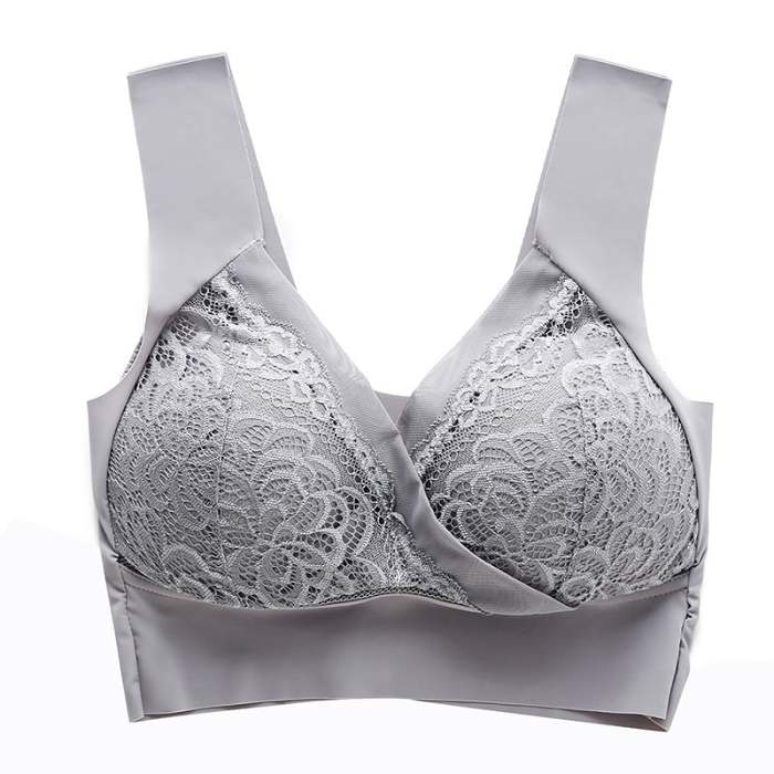 -Plus Size Comfort Extra Elastic Wireless Support Lace Bra