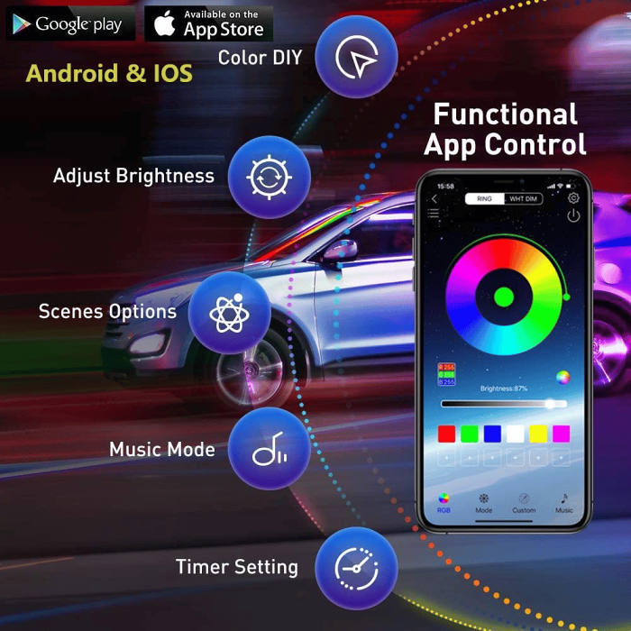 LAST DAY 49% OFF- Car Chassis Flexible RGB Waterproof LED Strip Lights (4PCS)