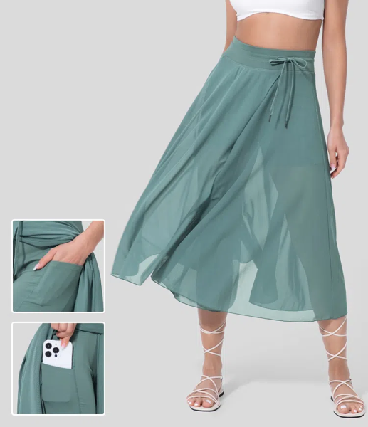 HOT SALEHigh Waisted Drawstring Contrast Mesh 2-in-1 Side Pocket F