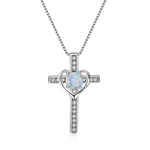 (Last Day Flash Sale-50% OFF) 925 Sterling Silver opal Cross Heart