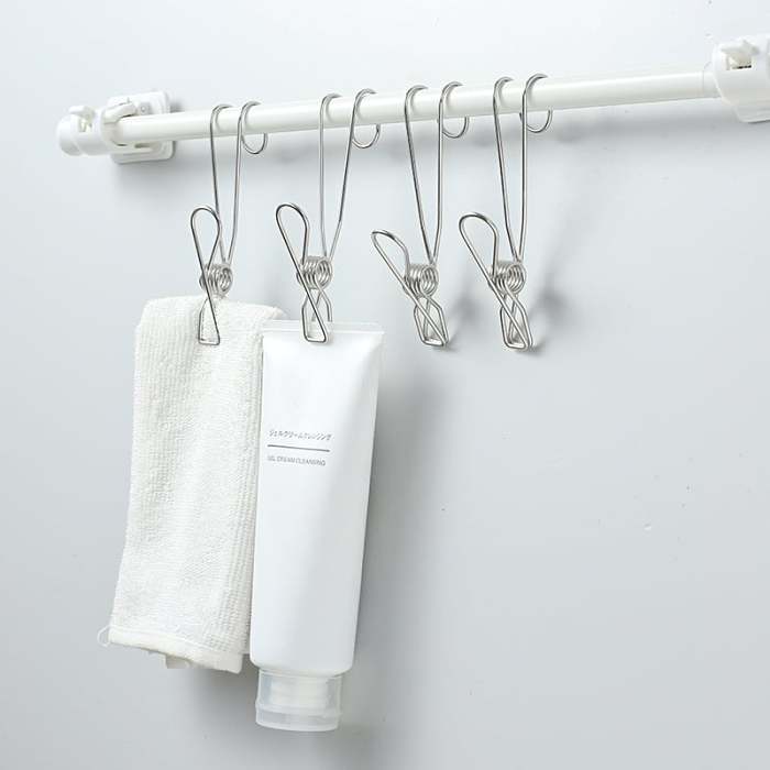 Stainless Steel Long Tail Clip with Hooks--4 PCs/Set