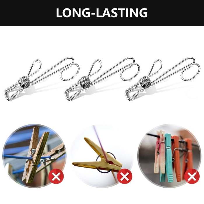 Stainless Steel Long Tail Clip with Hooks--4 PCs/Set