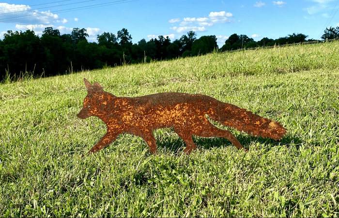 Sneaky Rustic Metal Fox Garden Decoration with Stakes