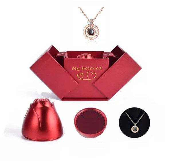 I Love You Roses Bloom Necklace in 100 Languages Gift Set