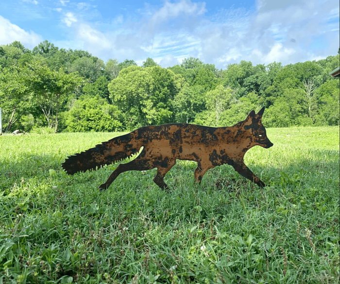 Sneaky Rustic Metal Fox Garden Decoration with Stakes