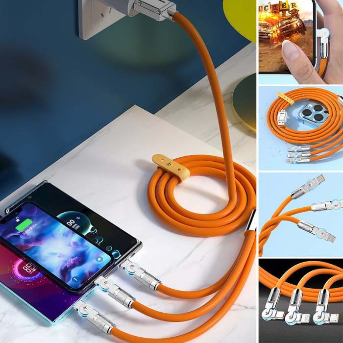 120W 3 in 1 Rotating Elbow Fast Charging Data Cable