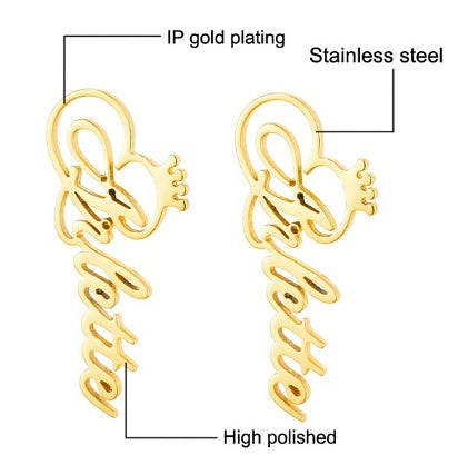 Stainless Steel Letter Earrings Monogram Eearrings