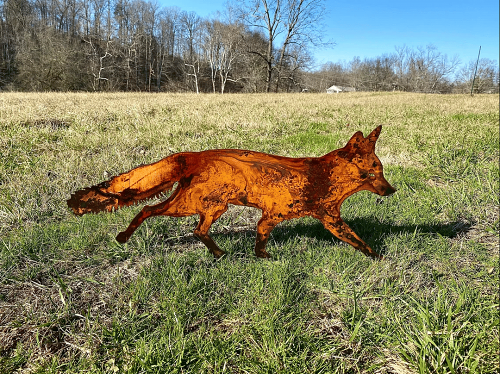Sneaky Rustic Metal Fox Garden Decoration with Stakes